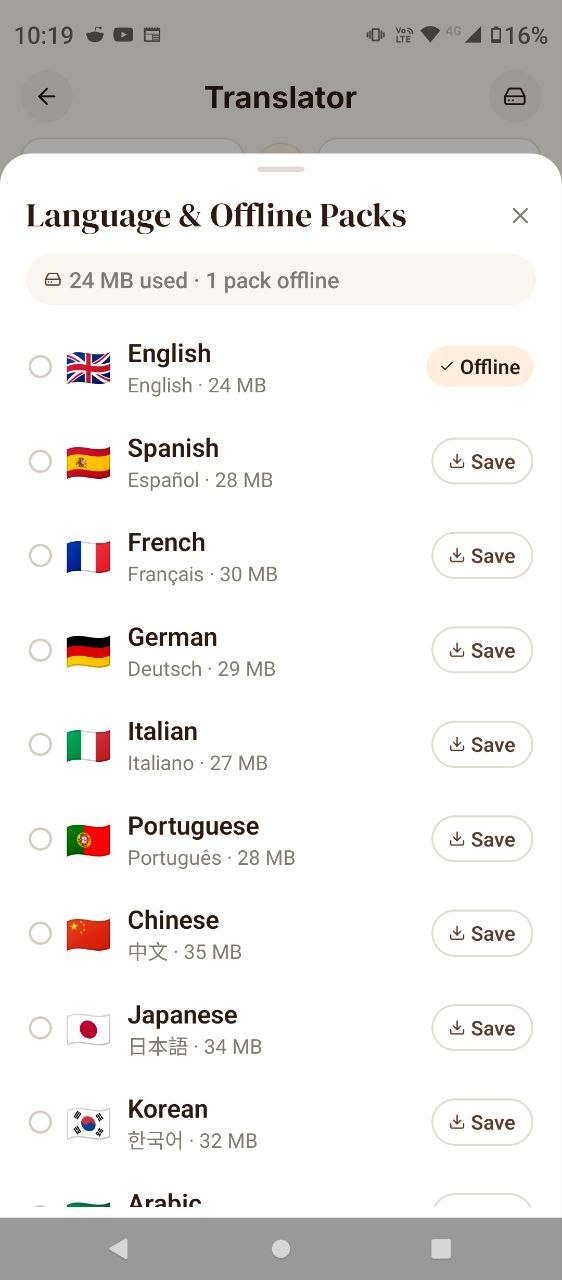 Offline Neural Language Packs